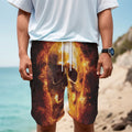 Skull In Flames Print Men's Cargo Shorts