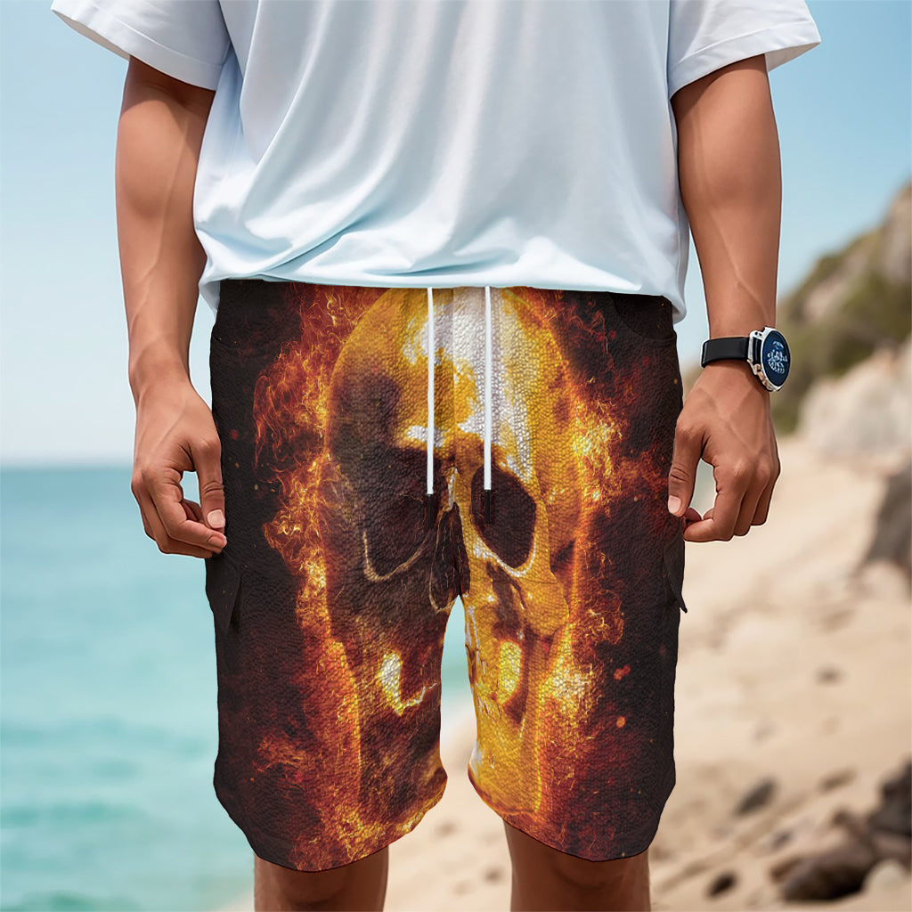 Skull In Flames Print Men's Cargo Shorts