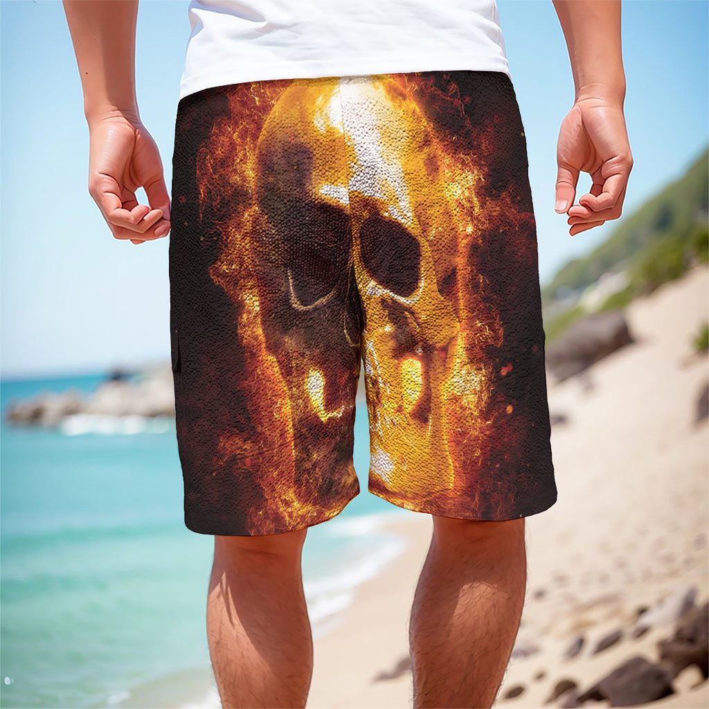 Skull In Flames Print Men's Cargo Shorts