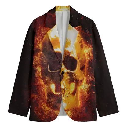 Skull In Flames Print Men's Cotton Blazer