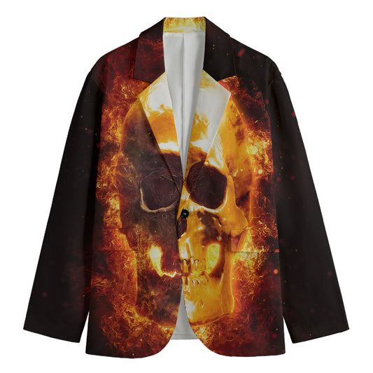 Skull In Flames Print Men's Cotton Blazer