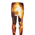 Skull In Flames Print Men's leggings