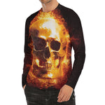 Skull In Flames Print Men's Long Sleeve Rash Guard