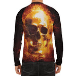 Skull In Flames Print Men's Long Sleeve Rash Guard