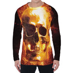 Skull In Flames Print Men's Long Sleeve T-Shirt