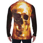 Skull In Flames Print Men's Long Sleeve T-Shirt