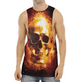 Skull In Flames Print Men's Muscle Tank Top