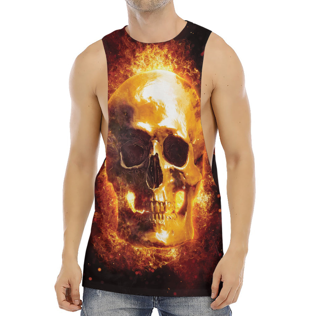 Skull In Flames Print Men's Muscle Tank Top