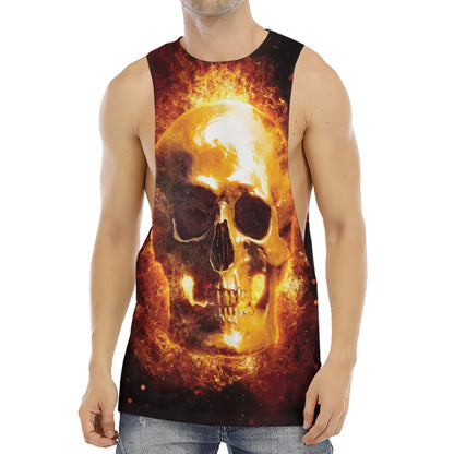 Skull In Flames Print Men's Muscle Tank Top