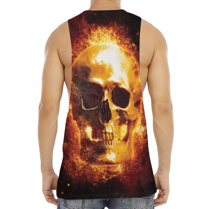 Skull In Flames Print Men's Muscle Tank Top