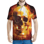 Skull In Flames Print Men's Polo Shirt