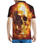 Skull In Flames Print Men's Polo Shirt