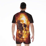 Skull In Flames Print Men's Rompers