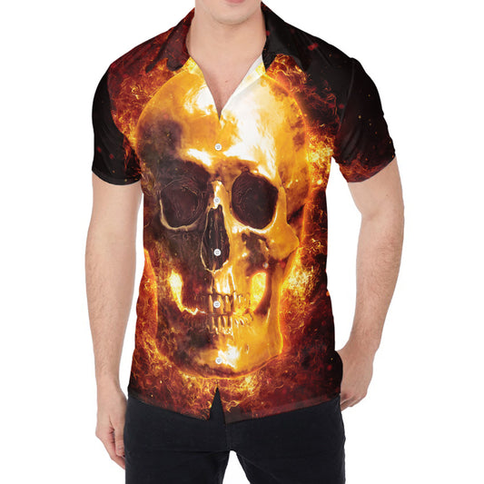 Skull In Flames Print Men's Shirt