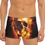 Skull In Flames Print Men's Short Boxer Briefs