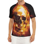 Skull In Flames Print Men's Short Sleeve Rash Guard