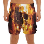 Skull In Flames Print Men's Split Running Shorts