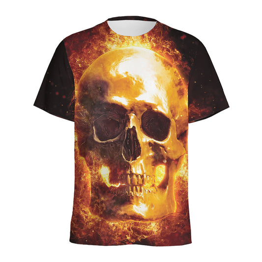 Skull In Flames Print Men's Sports T-Shirt