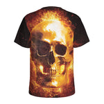 Skull In Flames Print Men's Sports T-Shirt