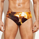 Skull In Flames Print Men's Swim Briefs