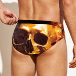 Skull In Flames Print Men's Swim Briefs