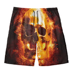 Skull In Flames Print Men's Swim Trunks