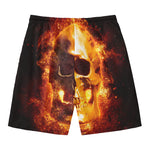Skull In Flames Print Men's Swim Trunks