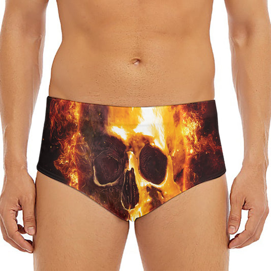 Skull In Flames Print Men's Triangle Swim Briefs
