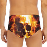 Skull In Flames Print Men's Triangle Swim Briefs