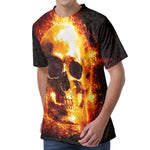 Skull In Flames Print Men's Velvet T-Shirt