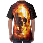 Skull In Flames Print Men's Velvet T-Shirt