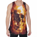Skull In Flames Print Men's Velvet Tank Top