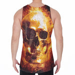 Skull In Flames Print Men's Velvet Tank Top