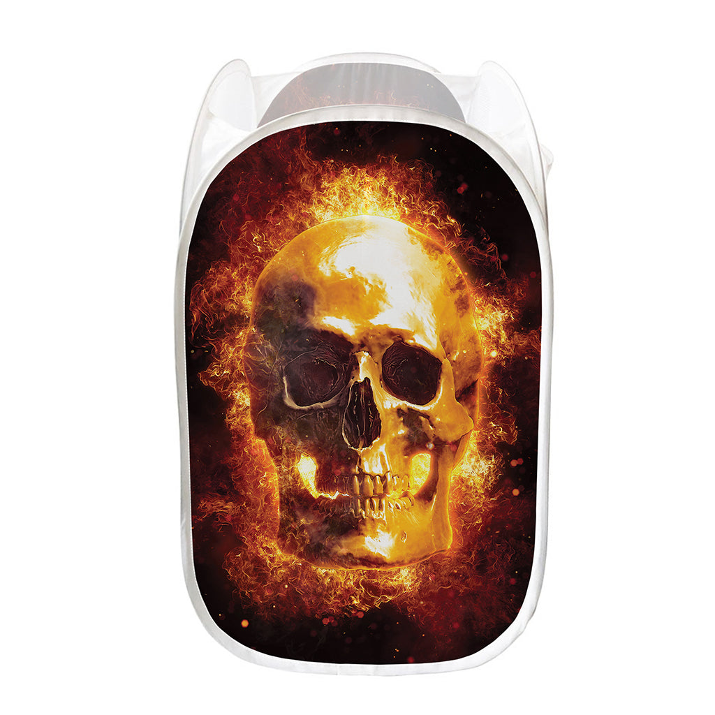 Skull In Flames Print Mesh Laundry Hamper