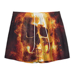 Skull In Flames Print Mesh Shorts