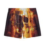Skull In Flames Print Mesh Shorts