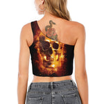 Skull In Flames Print One Shoulder Crop Top