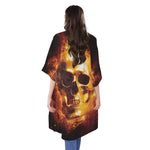 Skull In Flames Print Open Front Beach Cover Up