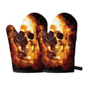 Skull In Flames Print Oven Mitts
