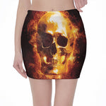 Skull In Flames Print Pencil Mini Skirt