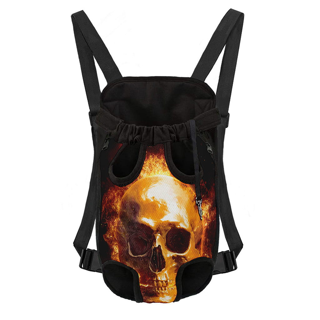Skull In Flames Print Pet Carrier Backpack