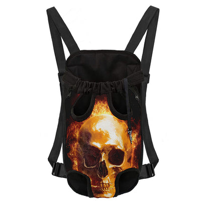 Skull In Flames Print Pet Carrier Backpack