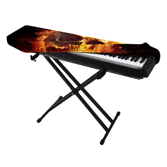 Skull In Flames Print Piano Keyboard Cover