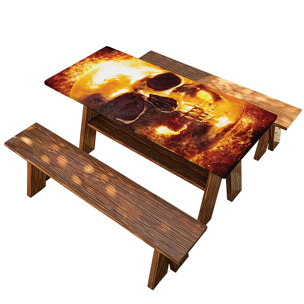 Skull In Flames Print Picnic Table Cover