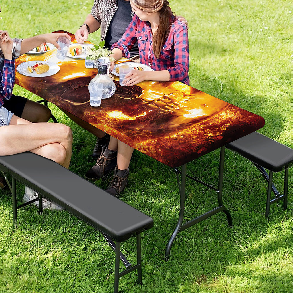 Skull In Flames Print Picnic Table Cover
