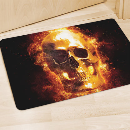 Skull In Flames Print Polyester Doormat