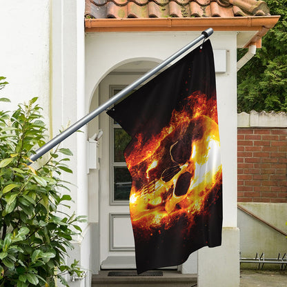 Skull In Flames Print Polyester Flag