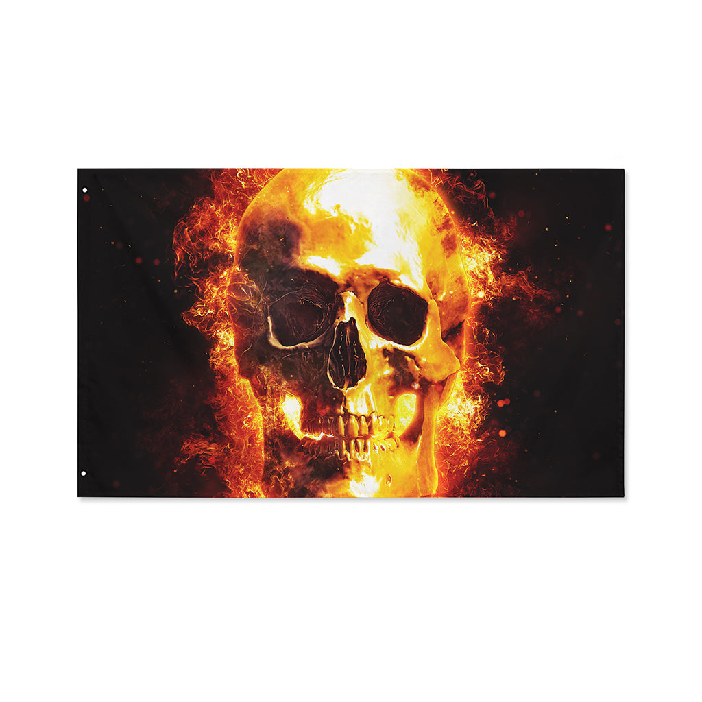 Skull In Flames Print Polyester Flag