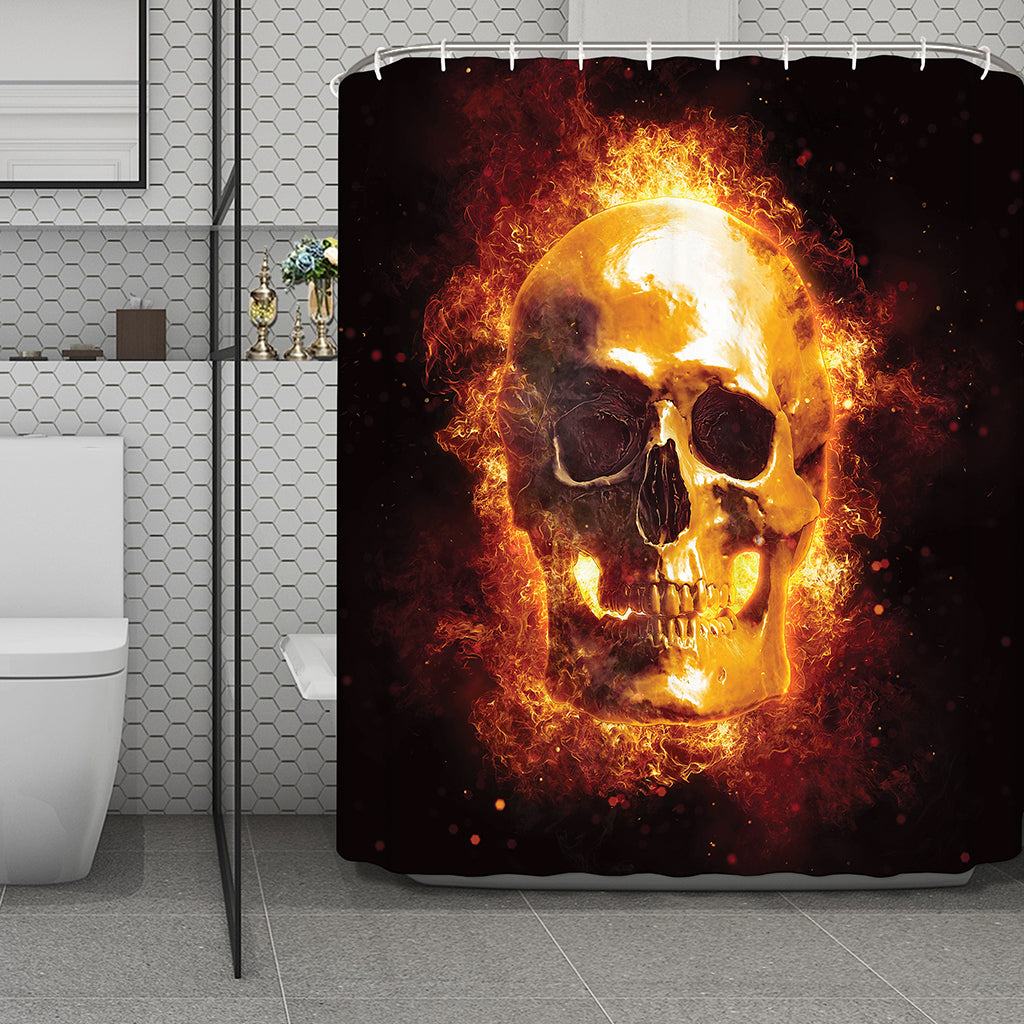 Skull In Flames Print Polyester Shower Curtain
