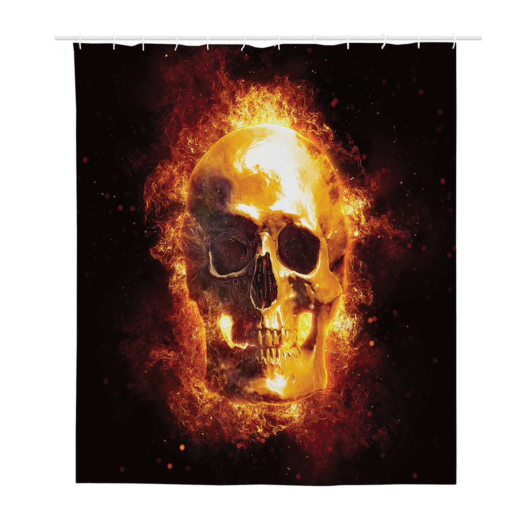 Skull In Flames Print Polyester Shower Curtain